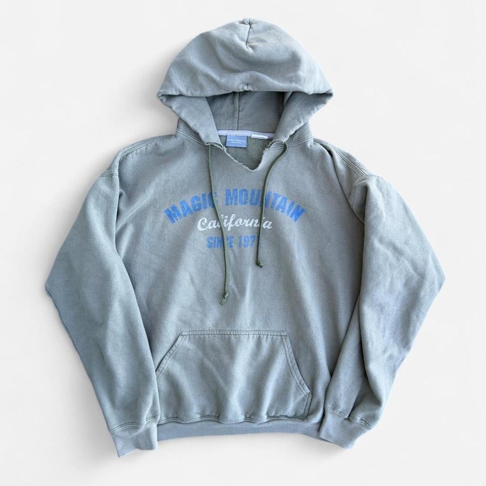 Vintage Magic Mountain California Hoodie Faded Green Grey 90s Y2K Streetwear